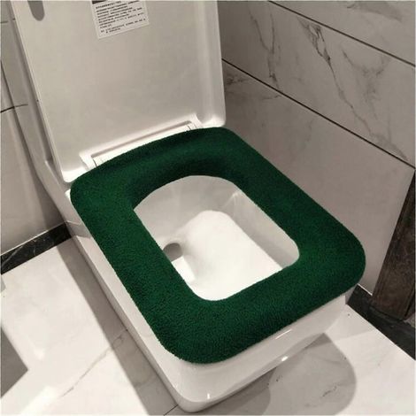 Housse de siège de toilette carrée pour salle de bain, tapis d'hiver lavable, coussin de couvercle, décoration intérieure, vert armée (1/5)