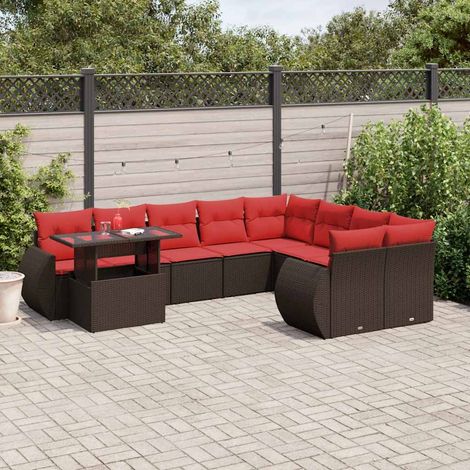 10-teiliges Gartensofa-Set mit Kissen, braun, Polyrattan (1/5)