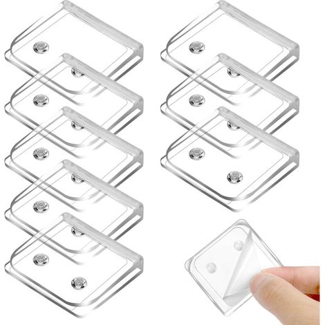 Lot de 8 clips de rideau de douche autocollants - Protection anti-éclaboussures - Transparent - Coupe-vent - Pour salle de bain (1/4)