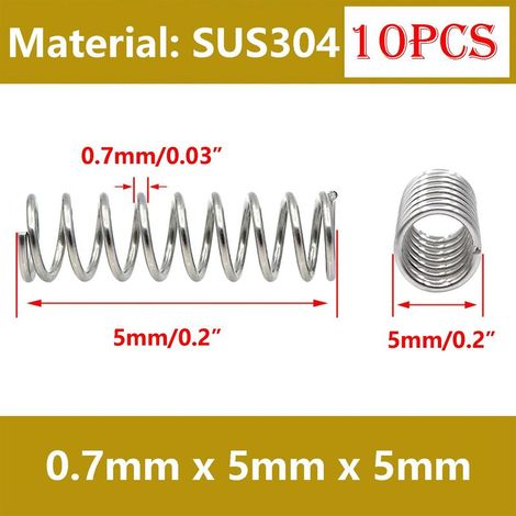 10 Stück Druckfedern, Edelstahl-Druckfedern, Metallfedern für Bastelreparaturen, 0,7 x 5 x 5 mm (1/5)