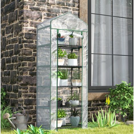 Serra da giardino 69x49x193 cm bianca in acciaio con 5 ripiani e porta avvolgibile (1/5)