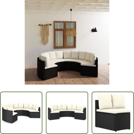 Poly Rattan - 6-tlg. Garten-Sofagarnitur mit Auflagen Poly Rattan Schwarz (1/5)