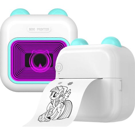 Mini-Taschen-Thermo-Sofortbilddrucker mit 7-Farben-LED-Beleuchtung, Etikettendrucker und Bluetooth-Funkverbindung