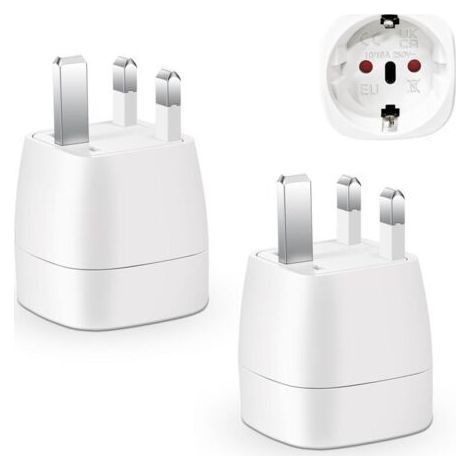 2-teiliges UK-Steckeradapter-Set, Reiseadapter Frankreich-UK, Steckeradapter für Irland, England, Schottland, Dubai, Malta, Typ-G-Adapter (Weiß) (1/5)