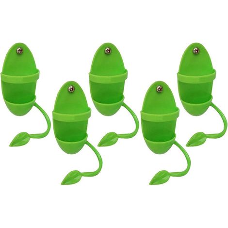 Lot de 5 mangeoires en plastique vert pour perruches calopsittes, hamacs suspendus et jouets à mâcher. (1/4)