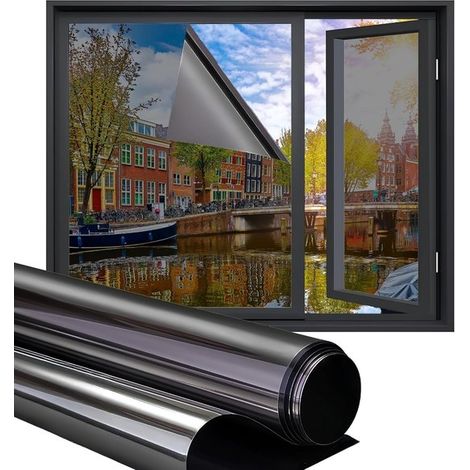 Pellicola per finestre - Pellicola per la privacy - Pellicola solare - Blocco del calore - Effetto specchio - 60x200 cm - Nero