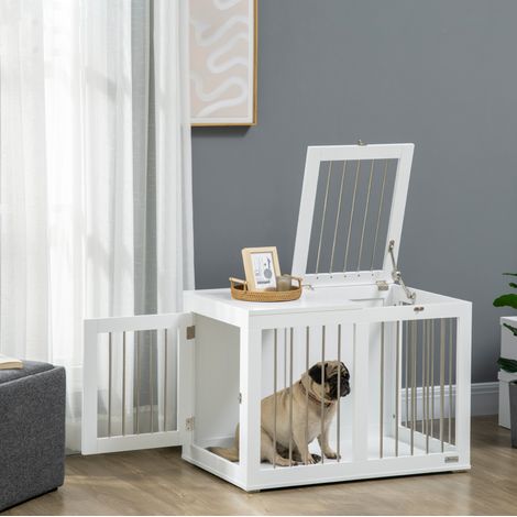 Hundekäfig für mittelgroße Hunde 80 x 50 x 56,5 cm mit Türen, MDF und Stahl, weiß HAVRYA (1/5)