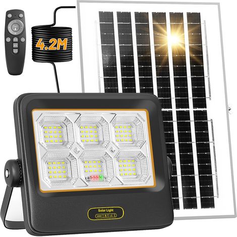 Projecteur Solaire LED d’extérieur 200W avec Panneau Solaire, IP67 Lampe Solaire exterieur avec Télécommande,4.2M Câble,pour Jardin,Garage