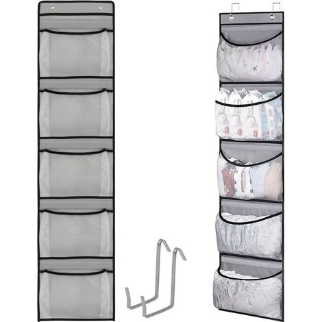 Sacs de rangement - Organisateur suspendu - Filet de rangement - Étagère suspendue - Rangement suspendu - À suspendre à la porte - Organisateur avec 5 grands compartiments et 2 crochets - Pour peluche (1/5)