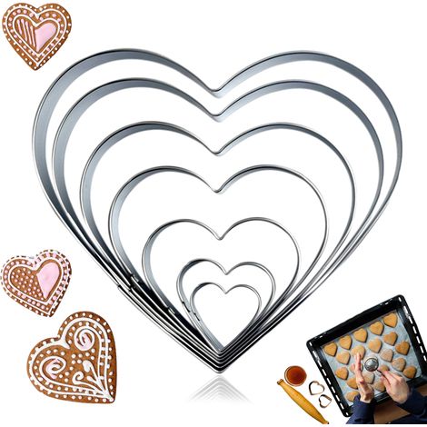 Emporte-pièce Cœur - Acier Inoxydable Alimentaire - 6 Pièces 2,4 cm à 10,8 cm - Pour Biscuits Gâteaux Pancakes Fromage - Lot Complet (1/5)