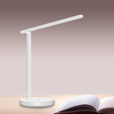 Lampe de Bureau Led avec Adaptateur, Lampe Bureau Dimmable 3 Modes de Couleur /Pliable/Fonction Tactile, Lampe de Chevet avec USB Port, Lampe Led Bureau Blanche (1/2)