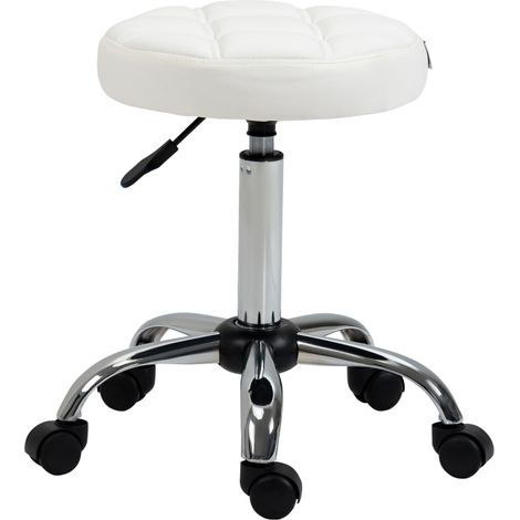 Rollhocker aus Kunstleder, höhenverstellbar, 360° drehbar, für Büro und Salon, Weiß (1/5)