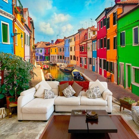 Papier peint canal coloré à burano - 250 x 175 cm (1/4)