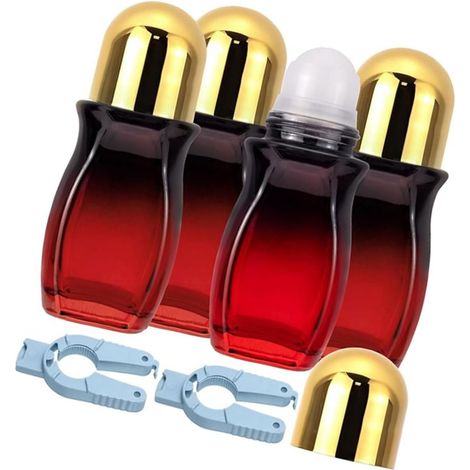 Lot de 4 flacons en verre multi-usages anti-fuite de 50 ml pour huiles essentielles et cosmétiques Rouge dégradé (1/5)