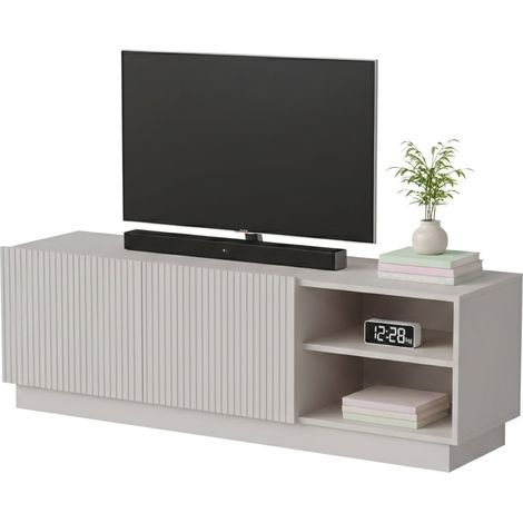 Finita TV-Ständer, Wohnzimmer-Sideboard mit zwei Flügeltüren, minimalistisches und modernes Design, 150 x 40 x 48 cm, Beige