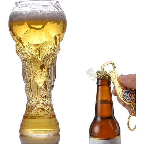Chope à bière en verre thème football Coupe du Monde 2026 800 ml en forme de ballon design trophée pour boissons et eau (1/5)