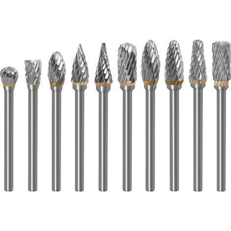 Kit de 10 pcs Fraises Rotatives en Carbure Lefou de Tungstène Double Coupe Tige 3mm Tête 6mm Outil Dremel Perceuse Ponceuse Electrique Pour la sculpture sur métal, le polissage, la gravure Lefou (1/5)