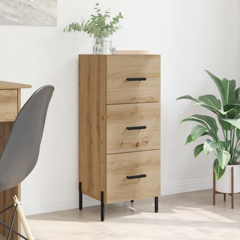 Buffet meuble bas à 3 tiroirs en bois d’ingénierie chêne artisanal 34,5 x 34 x 90 cm - PANGIVO (1/5)