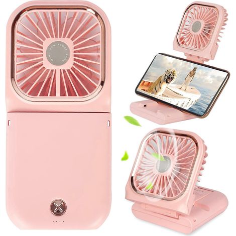 Mini ventilateur portable 2024, petit ventilateur à piles 5 en 1 avec batterie externe et ventilateur rechargeable USB, rose (1/5)