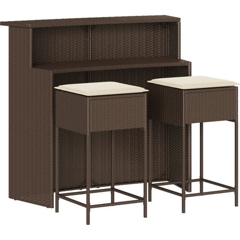 Maison Exclusive - Set Bar da Giardino 3 pz con Cuscini in Polyrattan Marrone