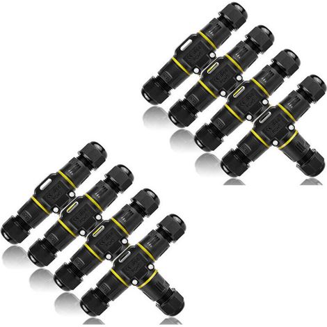 Wasserdichter T-Verbinder, 8 wasserdichte Kabelverbinder (Schutzart IP68), 3-Wege-Anschlussdose, für Kabel mit 3 bis 12 mm Durchmesser, OUYLAF