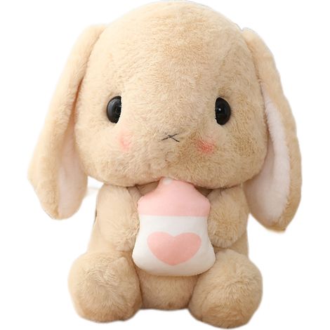 Kuschelhase, 22 cm, süßes, weiches Plüschkaninchen-Kissen für Kinderbett, Oster-Motiv, braune Milchflasche (1/2)