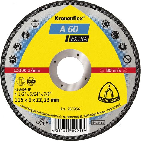 KLINGSPOR 262936 Trennscheibe A 60 Extra D115x1mm gerade INOX Bohrung 22,23 mm (1/5)