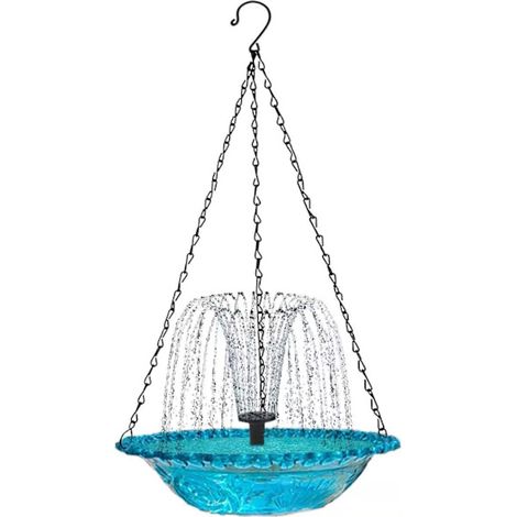 Fontaine solaire suspendue à cascade pour oiseaux, bain d'oiseaux, mangeoire suspendue, point d'eau pour jardin ou terrasse, bleu
