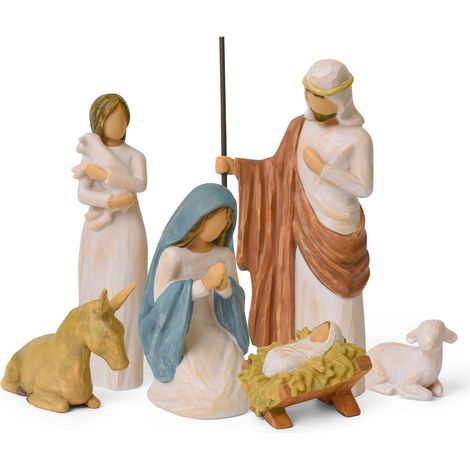 Crèche de Noël 6 pièces avec Jésus, Joseph, Marie, Berger, Âne et Mouton (1/5)