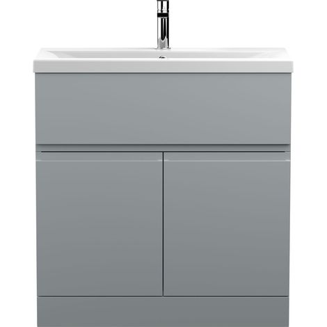 Hudson Reed Urban Floor Standing 2-Door Vanity Unit with Basin 1 Satin Grey - 800mm Wide (1/5)