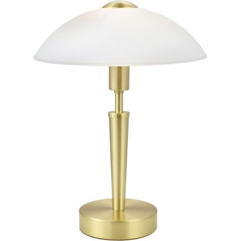 Desk lamp 1, 1 bulb, material: steel, wood, color: brown, walnut, glass: satin white, base: E14, including touch dimmer