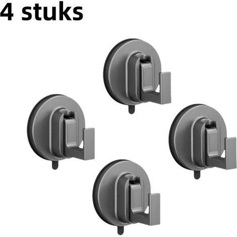 Set de 4 crochets à ventouse sans perçage, fixation murale, forte capacité de charge, pour salle de bain et cuisine, gris (1/5)