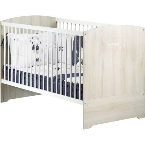 Les Tendances – Lit évolutif bébé 140x70 en bois – Design mixte bois et blanc – Sommier réglable 3 positions – Compatible matelas 140x70x10cm