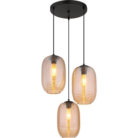 Pendelleuchte Hängelampe Deckenleuchte Esszimmerlampe Amber Metall 3-Flammig