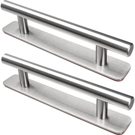 Poignée de Meuble Autocollante, 2 Pièces Poignées de Porte en Acier Inoxydable, 150mm Poignées pour Placards Cuisine Porte Commode Armoire(Argent) (1/5)