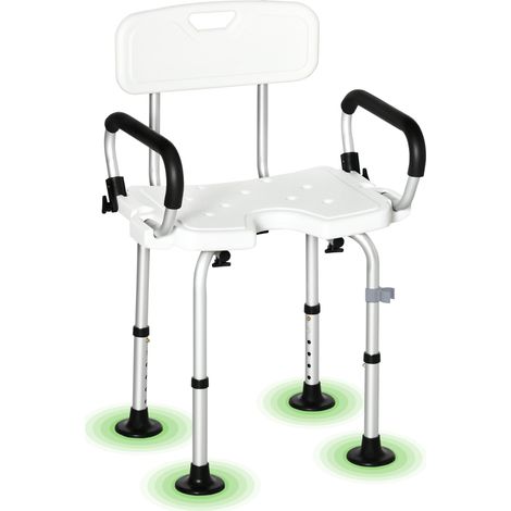 Silla de ducha 54 x 52 x 70-82 cm ajustable en 6 posiciones antideslizante con respaldo moderno y elegante de aluminio blanco 210000887 (1/5)