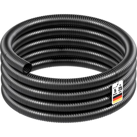 Tuyau d'aspiration noir – 5 m/Ø 25 mm (1") / 180 g/m – avec Spirale de renforcement – Tube souple sans pression en PVC – pour Arrosage Irrigation Jardinage Évacuation Refoulement