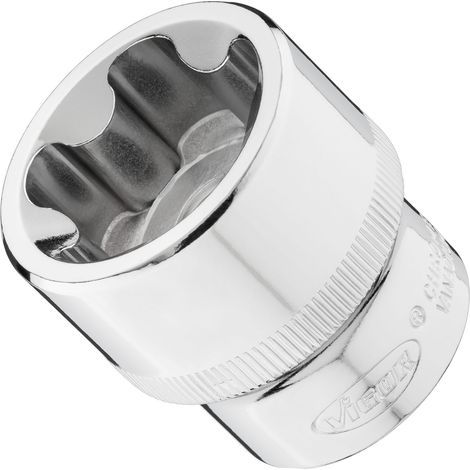 VIGOR Steckschlüsseleinsatz, 1/2 (12,5 mm) Vierkant hohl, Außenprofil mit 5 abgerundeten Flanken (TORX-ähnlich), SW E32+ (1/2)