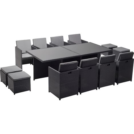Salón de jardín encastrable 12 plazas de resina trenzada negro/gris MONACO (1/5)