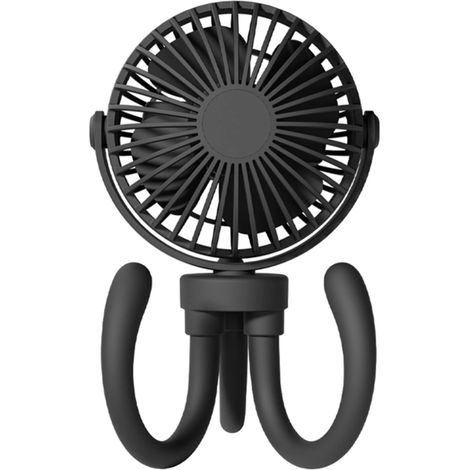 Ventilateur Portable Main avec Support Flexible, Ventilateur de Poche USB Rechargeable, Mini Ventilo Silencieux pour Extérieur Camping Voyage Noir (1/5)
