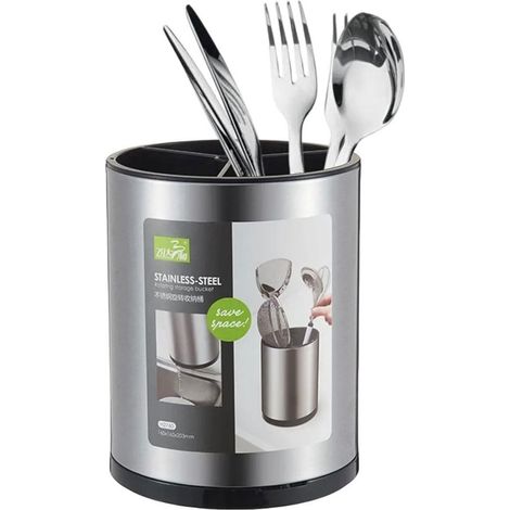 TrAdE Shop Traesio - Scolaposate In Acciaio Organizer Per Posate Contenitore Rotondo Portautensili Da Cucina - (1/5)