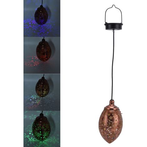 Lustre solaire rétro en fer forgé ajouré, lustre papillon en fer forgé, deux modes d'éclairage blanc chaud/RGB, suspension décorative pour jardin, cour, pelouse, terrasse, allée ou balcon. (1/5)