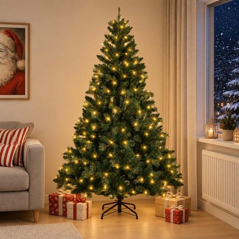 vidaXL Artificial Hinged Christmas Tree 240 cm 300 LEDs Warm White (1/5)