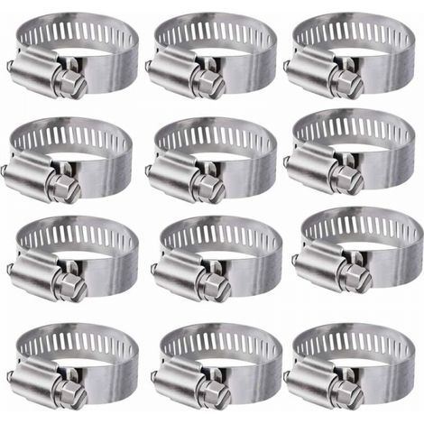 Collier de serrage 12 pièces Collier de serrage réglable en acier inoxydable 304 Collier de serrage en acier inoxydable pour tuyaux d'eau domestiques, réservoirs de gaz, tuyaux de voiture (16-25 mm) (1/5)