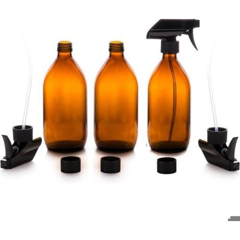Flacon Pulvérisateur - Verre Ambré - 500 ml - Pour Huiles Essentielles Et Produits De Beauté - Lot De 3 (1/3)