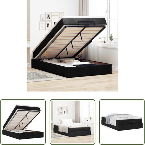 vidaXL Rangement sous lit - Cadre de lit ottoman avec matelas noir 120x190 cm tissu (1/5)