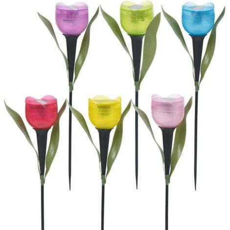 Lot de 6 lampes solaires tulipe étanches – Énergie solaire – Décoration jardin, balcon et patio – Lumière colorée et respectueuse de l'environnement (1/5)