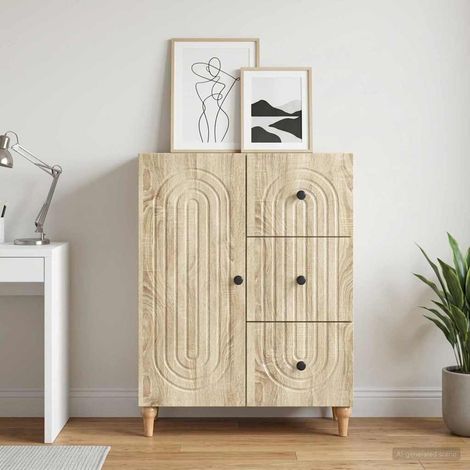 Buffet chêne sonoma avec 3 tiroirs et porte, bois d’ingénierie, 66 x 34,5 x 90 cm - PANGIVO (1/5)
