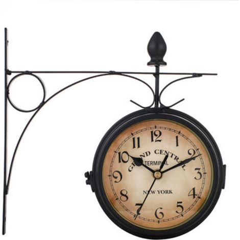 – Horloge de gare rétro double face – Cadran en fer forgé 23 cm – Résistante pour intérieur et extérieur – Mouvement silencieux (1/5)