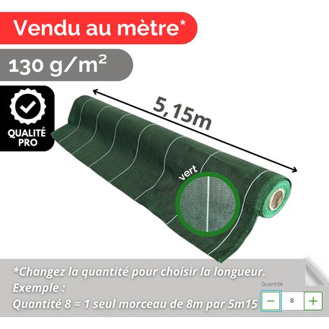 Toile de paillage 130g par m2 Vente au mètre Largeur 5,15m Anti-Mauvaises Herbe Coloris Vert Bache Tissée Grande Largeur 5m